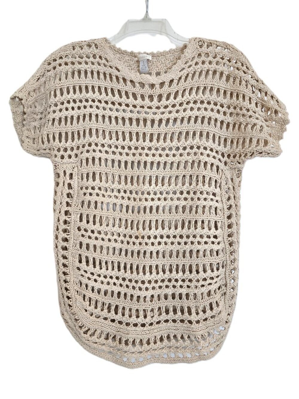 Chico's Linen & Cotton Open Knit Sweater Top - Size 1 (Medium or 8-10)